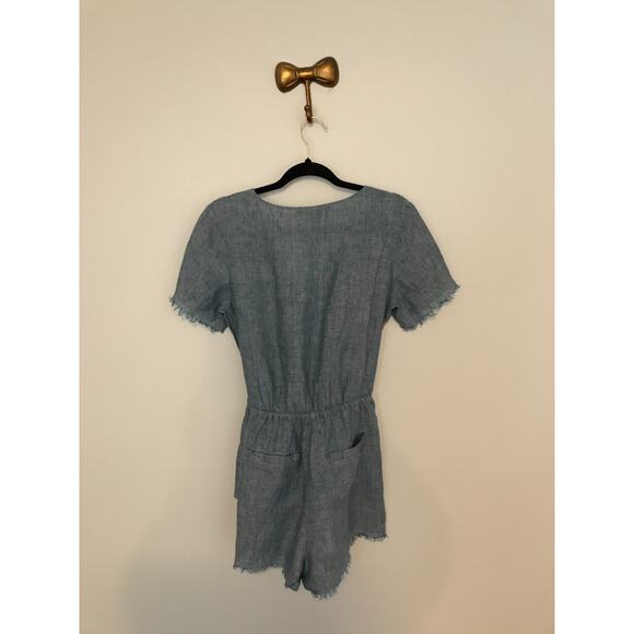 Anthropologie x Sanctuary Montana Linen Romper Faux Wrap Tie-Front - Extra Small - Picture 2 of 11